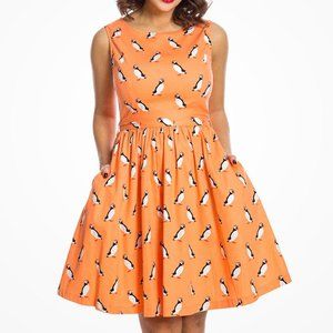 Lindy Bop Audrina orange puffin swing dress, XL